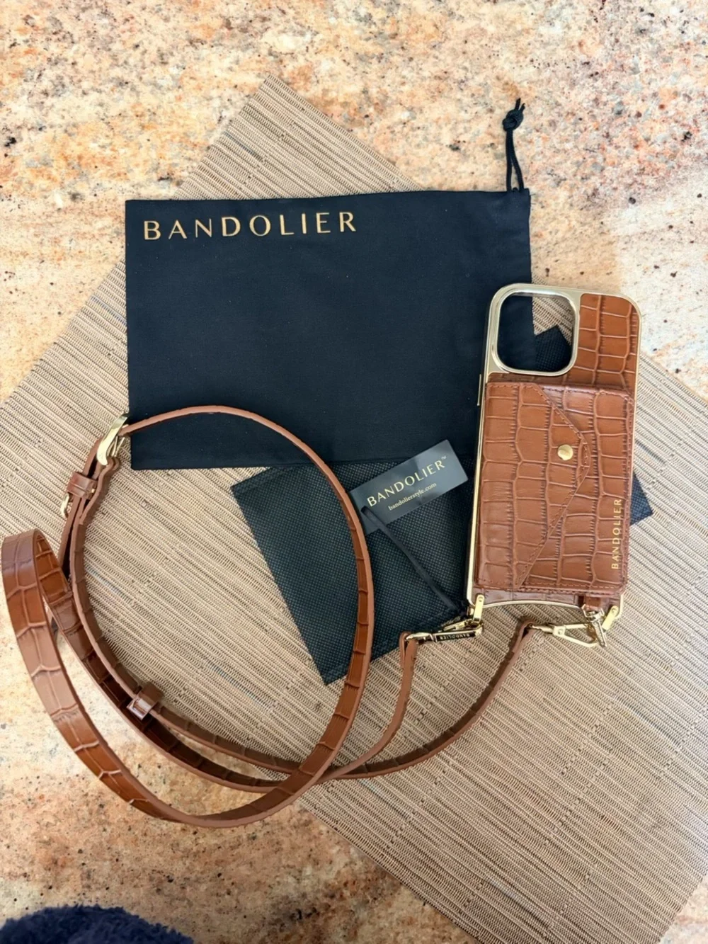 Bandolier Brown Croc Leather Crossbody Phone Case Set with Card Holder & Strap